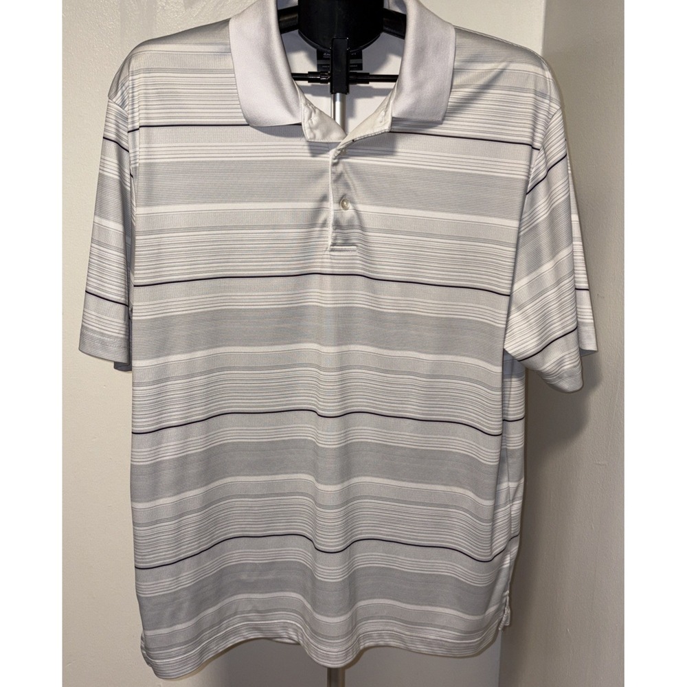 Ben Hogan Polo Golf Shirt Men's Size XL Performance White/Gray Striped